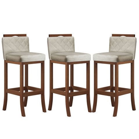 Kit com 3 Banquetas Média com Matelassê Bege/Pinhão