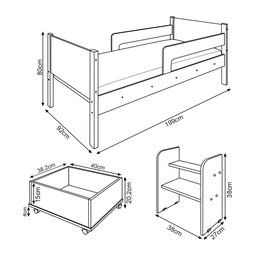 Cama Infantil com 2 Baus Organizador e Escada Luna Plus Branco - 3