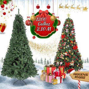 Árvore de Natal Pinheiro Luxo 2,10m 1200 Galhos Tradicional Verde Premium Grande Cheia Luvinco
