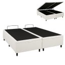 Ver imagem 1 de Cama Box Baú Casal 138x188cm, Base Bipartida Reforçada, Corino Branco, Montagem Não Necessária