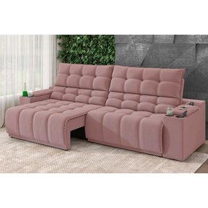 Sofá Connect Premium 2,30m Assento Retrátil/reclinável com Porta Copos e Entrada Usb Suede Nude