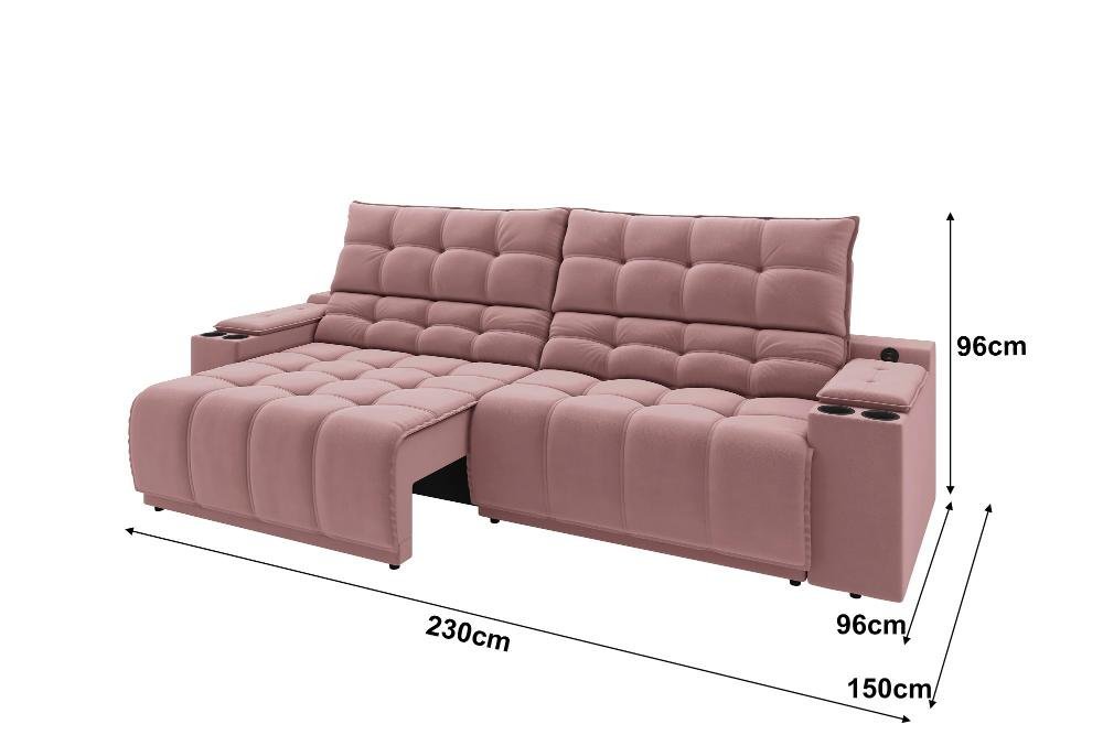 Sofá Connect Premium 2,30m Assento Retrátil/reclinável com Porta Copos e Entrada Usb Suede Nude - 3