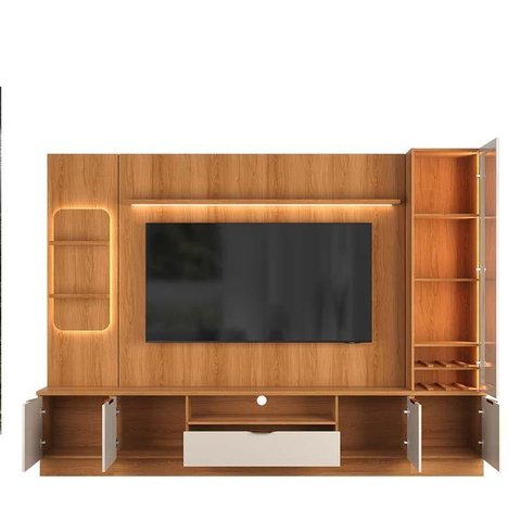 Estante Home com Torre e Cristaleira 270cm Tv 75 Pol Atenas Lukaliam Jequitiba/off White