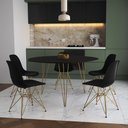 Ver imagem 1 de Mesa Jantar Redonda 110cm Preta Clips 3 Pés com 5 Cadeiras Eames Eiffel Pretas Base Dourada