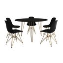 Ver imagem 2 de Mesa Jantar Redonda 110cm Preta Clips 3 Pés com 5 Cadeiras Eames Eiffel Pretas Base Dourada