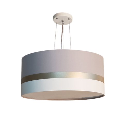 Lustre Pendente Cinza Faixas Bronze Cúpula 30x15 Tom Luz