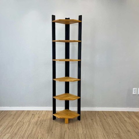 Estante Linea 6 Prateleiras Madeira Pinus 36.5cm Nozes e Preto