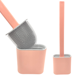 Escova de Silicone Limpador Vaso Sanitário Privada Base Suporte para Banheiro Rosa - 1