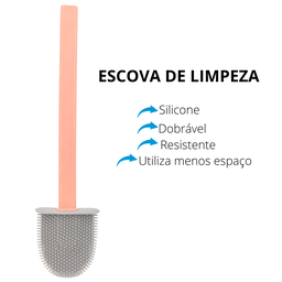 Escova de Silicone Limpador Vaso Sanitário Privada Base Suporte para Banheiro Rosa - 3