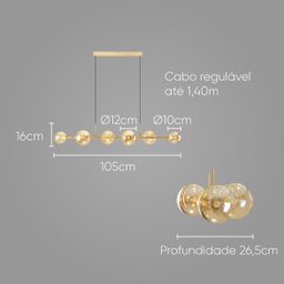 Lustre Pendente Quality Orbit 1527 G9 Bivolt Dourado / Champagne - 2