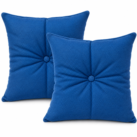 Kit 2 Almofadas com Botão para Sofás e Camas Decorativas Diversas Cores Macias:Azul Royal
