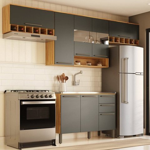 Cozinha Modulada Compacta 4 Peças 8 Portas MDF 280cm Itália Espresso Móveis