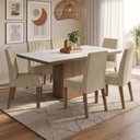 Ver imagem 1 de Conjunto Sala de Jantar Tampo de Madeira 6 Cadeiras Rustic/Branco/Imperial Luso Madesa