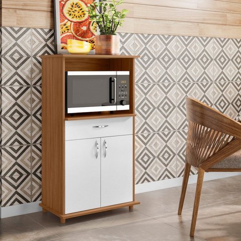 Balcão Multuso para Forno e Microondas 2 Portas Nt 3070 Laranja/Freijo Trend/Branco New