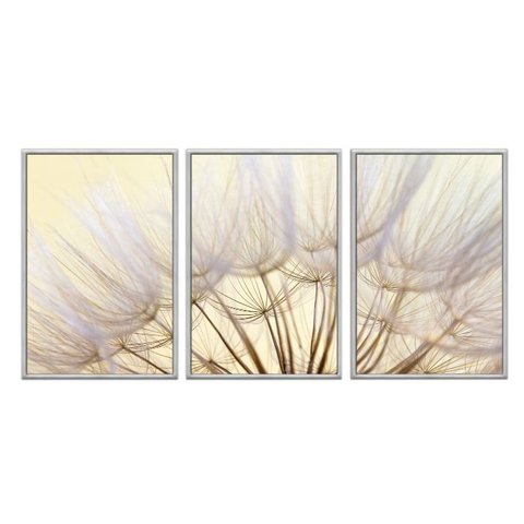 Kit 03 Quadros Decorativos - Dente de Leao Outono Flnt071 - Vidro com Impressão Uv - 40x60cm