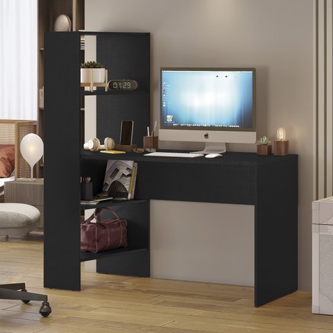 Mesa Office Escrivaninha com Torre e Prateleiras Nt 2105 123,2cm Preto Tx