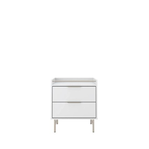 Mesa de Cabeceira 2 Gavetas com Led Yves 53 Cm - Branco Fosco C/ Champanhe