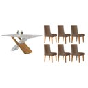 Ver imagem 1 de Conjunto: Mesa de Cozinha Imperatriz Curvo 180cm + 6 Cadeiras Dakota Naturale/Off White - Corano