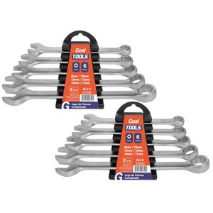 Kit com 2 Jogos Ferramentas Chaves Combinadas de 8 a 17mm 6 Peças Aço Cromo Vanádio