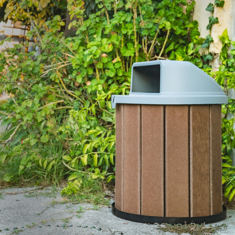 Lixeira Coletora Ecológica Mbs 75L Madeira Plástica Reciclada:Tampa Cinza/Marrom Ipê