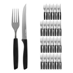 Jogo 24 Garfos e 24 Facas de Mesa Jantar New Caprese Preto Fratelli Inox - 1