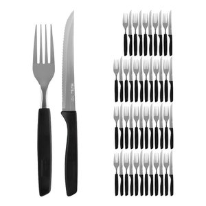 Jogo 24 Garfos e 24 Facas de Mesa Jantar New Caprese Preto Fratelli Inox