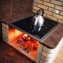 Ver imagem 1 de Chapa Vitrocerâmica 75 X 45 Cm / com Furo para Saída da Chaminé / com Moldura Inox / Fogão a Lenha