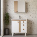 Ver imagem 3 de Gabinete de Banheiro 88cm 3 Gavetas Espelheira 1 Porta Cuba:branco/jequetiba