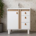 Ver imagem 2 de Gabinete de Banheiro 88cm 3 Gavetas Espelheira 1 Porta Cuba:branco/jequetiba