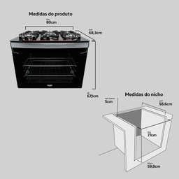 Fogão 5 Bocas de Embutir Diplomata com Mesa de Vidro Dako Bivolt Preto - 4