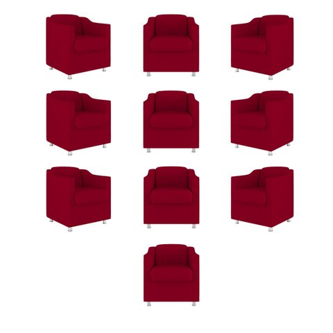 Kit 10 Cadeira Poltronas Decorativas Recepção Clinica Suede Cor:Vermelho