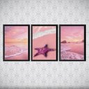 Ver imagem 1 de Kit 3 Quadros Natureza Praia Rosa 24x18cm - com vidro:Madeira branca