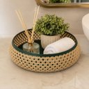 Ver mais imagens de Bandeja Decorativa Multiuso para Banheiro Redonda Design Palhinha Treliça Rattan 23cm - Mundial Casa