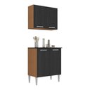 Ver imagem 1 de Kit Armário de Cozinha Aéreo com Balcão 70cm 4 Portas Pequim Multimóveis Mp2380 Madeirado/preto