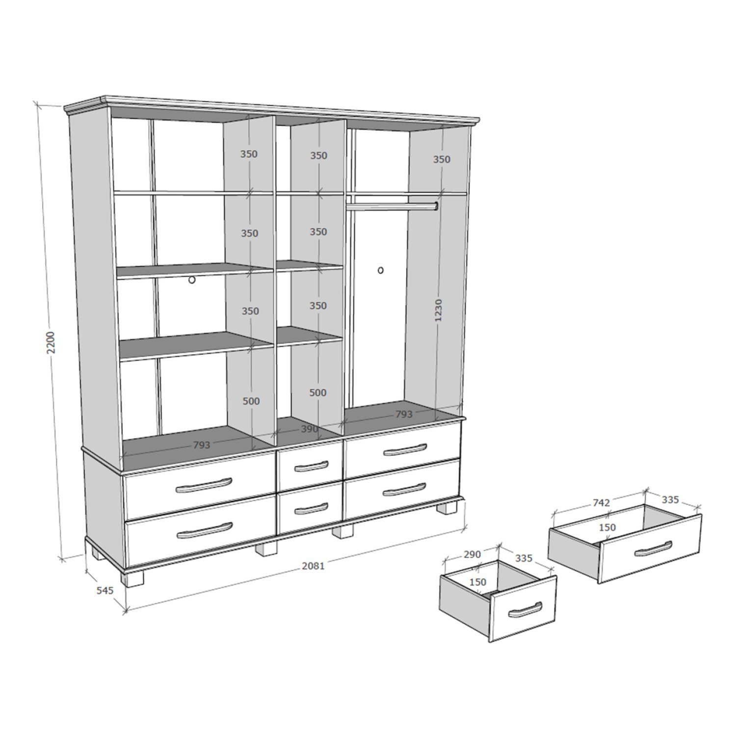 Guarda-Roupa Casal 5 Portas 6 Gavetas Ouro - 5