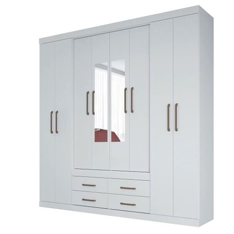 Guarda Roupa Casal Com Espelho 8 Portas 4 Gavetas Nápoles 8.4 Branco - Santos Andirá
