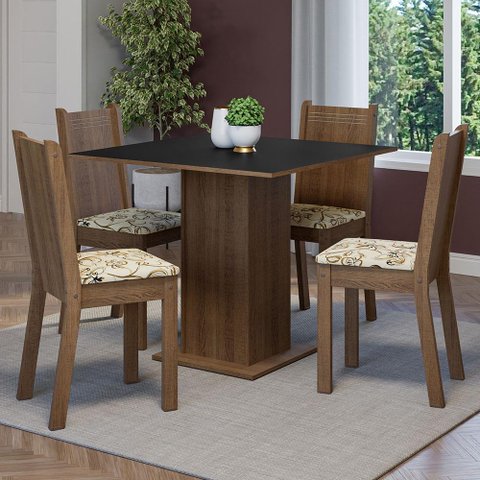 Conjunto Sala de Jantar Mesa Tampo de Madeira 4 Cadeiras Rustic/preto/lírio Bege Samara Madesa