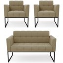 Ver imagem 1 de Sofá Namoradeira e 2 Poltronas Base Industrial Preto Ana Suede Marrom Rt