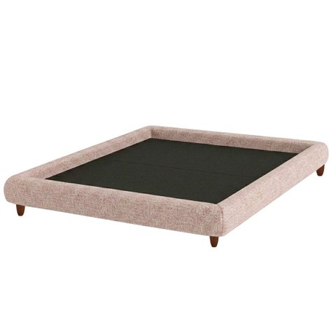 Cama Queen Base Box Pés Madeira 176cm Nami Linho Rosa Claro - Nexta Casa