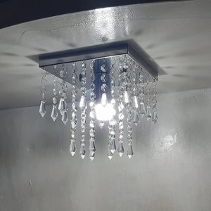 Lustre de Cristal Acrílico Pirulitos Base Inox 20x20 e 20 Cm Soquete E27