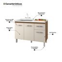 Ver imagem 5 de Balcão Gabinete para Pia Anyta 118cm 03 Portas sem Tampo Savana Off White - Abmaza