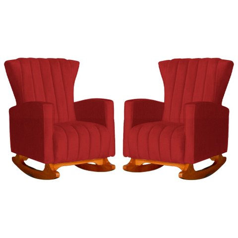 Conjunto 2 Poltronas Estofadas de Balanço Melinda Suede Vermelho - LM DECOR