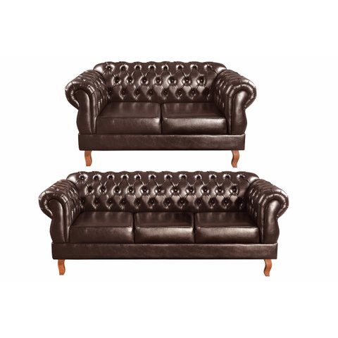Conjunto Sofá Namoradeira 2 e 3 Lugares Capitonê Chesterfield Duquesa Clássico - Couríssimo Café