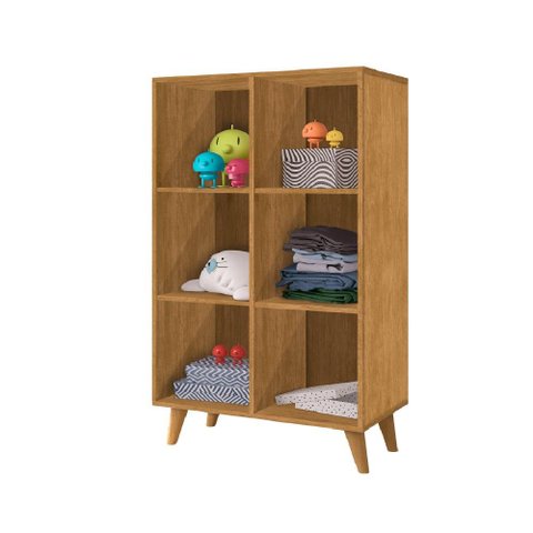 Estante Montessoriana Cristal 6 Nichos com Pés de Madeira 1,30m Nature J&a