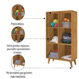 Estante Montessoriana Cristal 6 nichos com Pés de Madeira 1,30m Nature J&A - 5