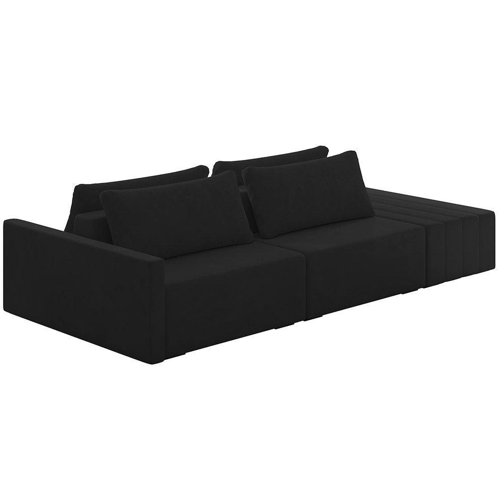 Sofá Ilha Modular para Sala 252cm com Puff Dublin K01 Veludo Preto