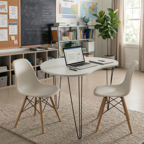 Mesa de Jantar Orgânica Escritório 2 Lugares 90x60 Escrivaninha Home Office Pés Agulha Branca