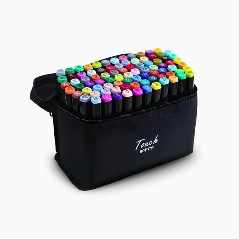 Conjunto de Canetas Marcador Permanente Ponta Dupla 80 Cores