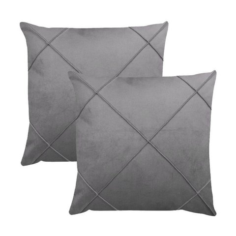 Kit 2 Capas para Almofada Drapeada em Veludo Quadrada 43x43 com Enchimento 45x45 Cor:cinza Claro