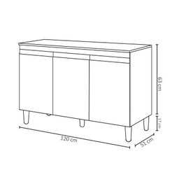 Balcão Gabinete para Cozinha Manu 120cm 3 Portas:cinza - 3